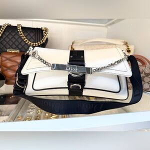 Vintage Rare model Christian Dior Hardcore Shoulder Bag Swarovski Crystals B&W